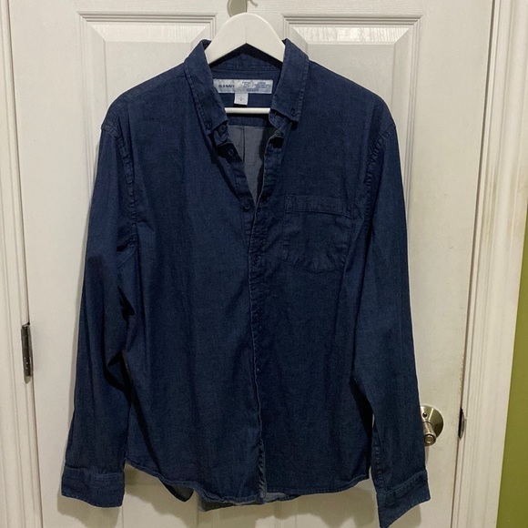 Old Navy dark chambray denim Everyday Shirt men’s size large Slim Fit - Picture 1 of 4